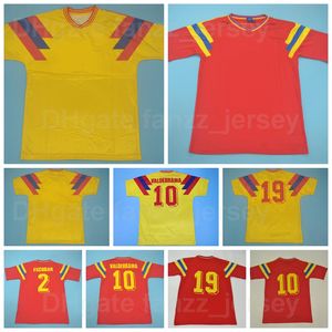 National Team Homens Retro Soccer 10 Valderrama Jerseys 1990 Vintage Clássico 2 Escobar Equipe Vermelho Cor Amarelo Camisa de Futebol Kits uniforme Nome personalizado Número Gelunbiya