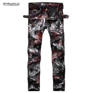 Wholesale- Fashion Mens Floral Printed Jeans Pants Slim Fit Hip Hop Painted Denim Joggers Man Club Wear Personality Jeans Trousers Straight1