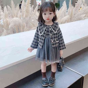 Dziewczyny Plaid Tutu Odzież Zestaw Dzieci 2 Sztuk Moda Casual Suit Top Dress Dzieci Spadek Stroje dla 1-7years Dzieci Wiosna Nowy Zestaw G220310