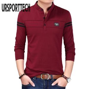 URSPORTECH Shirt Men Long Sleeve Spring Autumn Solid shirt 's Clothing Mandarin Collar -s ops Polo for 220312