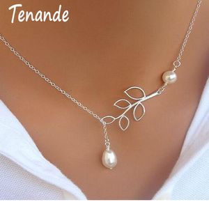 Wholesale pearl droplets resale online - Tenande Silver Color Big Leaf Simulated Pearl Water Droplets Necklaces Pendants for Women Jewelry Accessories Collier