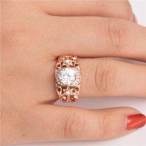 Wedding Rings Fashion Flower Cocktail Ring Round Cut Cubic Zircon Rose Gold Color Size 6-10 For Women Party Jewelry Gift1