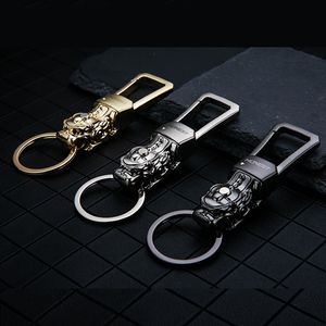 Gold Luxury Brave Troops Car Key Chain Prosperous fortune Cowhide Leather Rope Metal Key Ring Lucky buckle Gift Auto Key pendant