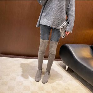 膝の女性のブーツ冬のスノーブーティブラックグレーベージュブラウンストレッチソフトレディースブーツは暖かいサイズ34-40 05