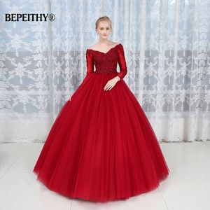 Robe De Soiree Ball Gown Lace Top Evening Dress Party Elegant 2020 Long Sleeves Floor Length Vintage Prom Gowns LJ201125