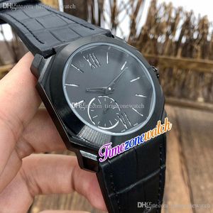 Nowy Automatyczny Zegarek Mens Pvd Case Case Czarne Ręce Niezależne Sekundy Czarny Dial Skórzany Pasek Bransoletka TimeZonewatch BVG-E45C3