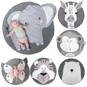 Baby Play Mat Pad Bomull Född Spädbarn Crawling Blanket Animal Playmat Round Carpet Floor Rug Kids Barn Room Nordic Decor 220209