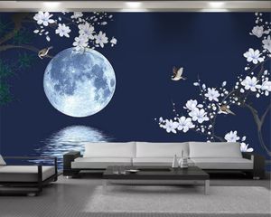 Jasne Księżyc Kwiaty 3D Krajobraz Tapety Kraj CTYLE Tapeta Salon Sypialnia WallCovering HD Tapeta