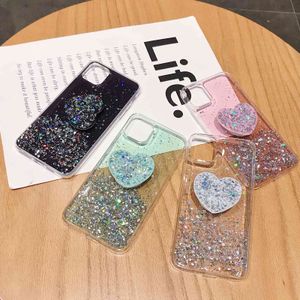 Sekiny Love Heart Stand Holder Phone Case dla Samsung A51 A71 A81 A91 S20 Plus S20ULTRA S20 Miękka Clear TPU Coque Coque