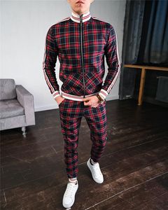 New Fashion Jackets Men Tracksuit Sets Colorful Plaid Casual Zipper Autumn male Sweatshirt Pocket 201008