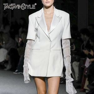 Twotwinstyle خمر خمر الماس النساء السترة حقق طويل الأكمام تونك ضرب اللون عارضة دعوى الإناث الأزياء الملابس المد 201023