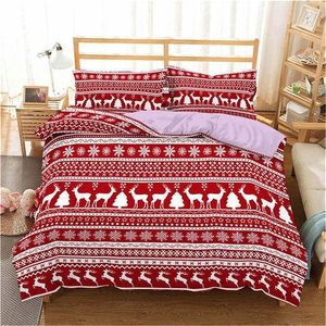 Homeky 3D Feliz Natal Bedding Set Duvet Capa Vermelho Elk Consolador Cama Set presentes Rainha King Tamanho 201113