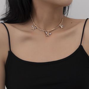 För kvinnor 3 färgar kristall tenniskedja bohemisk halsband krage fjäril smycken