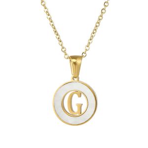 18k Gold Plated Initial Letter Women Necklace, Dainty Round Shell Alphabet Pendant, Personalized 26 Capital Letters Pendant for Teen Girls J