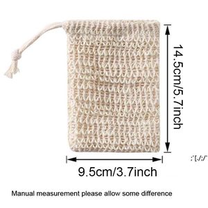 Natural Sisal Soap Bag Saver Holder Pouch Bath Toilet Supplies Exfoliating Shower Mesh Soaps Storage Bags Drawstring Foaming Easy CCD12982