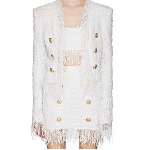 고품질 최신 가을 겨울 디자이너 재킷 여성 사자 버튼 술 트위드 Fringed 재킷 코트 201017