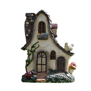 Садовые украшения Fairy House Большая деревенская миниатюрная вилла Cottage Woodland Homes Decor Смола хижина Hnome W7M0