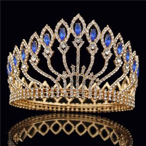 Moda kryształowa metalowa duża korona tiary ślubne różowa korona ślubna biżuteria do włosów korowód Diadem królowa korona króla W0104