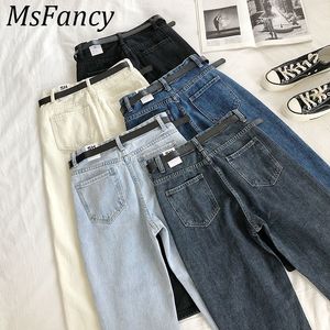 Frühling Hohe Taille Jeans Frauen Mode Harem Hosen Knöchellangen Stretch Jeans Mit Gürtel Streetwear 201029