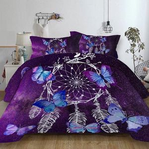 Farfalla acchiappasogni Set biancheria da letto viola Copripiumino con federe Twin Full Queen King Size Biancheria da letto 3 pezzi tessili per la casa LJ201127