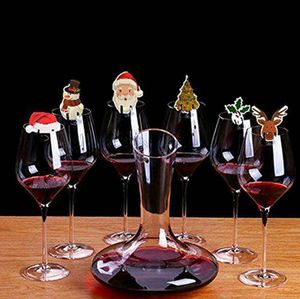 Jul Röd Vin Glas Kort Xmas Nyår Party Middag Ornament 10st Wine Bottle Cover Hangings Props Goblet Cups Lovely Flags Sn4847