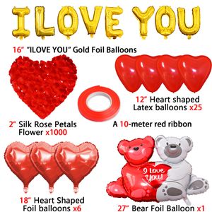 16inch Gold Love Letter Foil Balloons Heart Baloon Hanging Rose Bear Gift for Engagement Wedding Decoration Valentines Day Decor T55