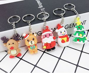 50PCS Mixed 8 Designs Santa Claus Nyckelringar Julklapp Mjuk PVC Keychain Kids Leksaker Julgran Ornaments 201006