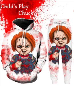 2022 Nuovi Uomini/Donne Film Horror Chucky Divertente 3D Stampa Moda Tute Pantaloni Hip Hop + Felpe ok061