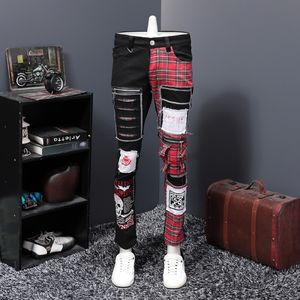 Europe Station Autumn And Winter New Pattern Black Split Joint Holes Patch Jeans Male Beggar Personality PUNK Long Pants Trend 201111