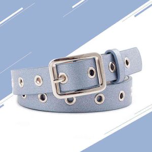 2019 Women's Belt Bright Pure Colors Bright Square Buckle Belt PU Large Pinhole Fashion Style Decoration Belt For Women Dresses G220301