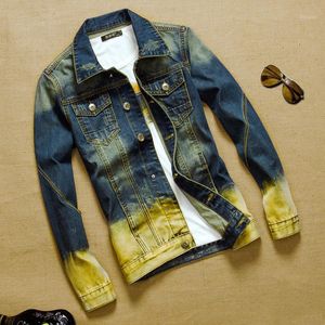 Jaquetas dos homens Atacado - Moda Patchwork Denim Slim Personalidade Personalidade Homem Jean Jacket Coat Casual Riscado Plus Size XXXL1