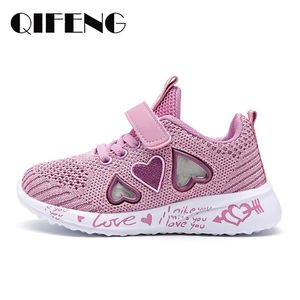 Dzieci Mesh Casual Shoes Girl Sneakers Dzieci Summer Sport Obuwie do lekkiego Cute Różowy Płaski Jesień 220115