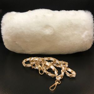 Fashion winter soft chain bag classic with warm hand position white fur party bag flannel with chain plush cute cross body case