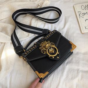 2021 New Fashion Shoulder Bag Women Handle Luxury Lion Metal Lock PU Material Quality Casual Elegant Conspicuous Black Sequined