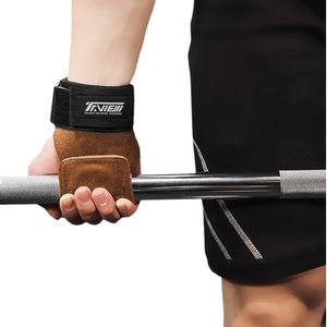 Weightlifting Luva Pad Wrist Wraps Apoio Grips Couro Palm Protetor para Barbell Pull Up Dumbbell Fitness Gym Equipamento Q0108