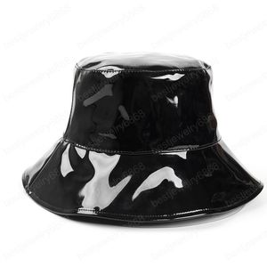 Осень Зима Мода черного Pu Leather Bucket Hat Мужчины Женщина Мода Твердых теплая шапка унисекс рыболов Шляпа Hip Hop Casual Caps Sun