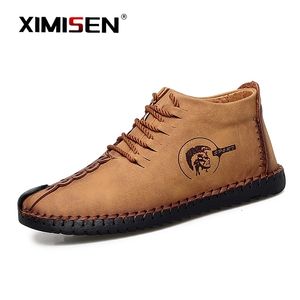 ximisen 정품 가죽 남자 캐주얼 신발 영국 스타일 부츠 편안한 패션 걷기 신발 큰 크기 38-47safety