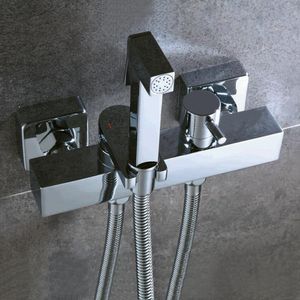 Bakala Bidets Square Brass Chrome Bidet Toalett Kran Dusch Bärbar Sprayer Set Varm och Kall Vatten Tap Hygienisk Dusch