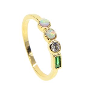 Promotion Gold Color Women Finger Jewelry US Size 5 6 7 8 Bezel Set Round White Fire Opal Stone Rings