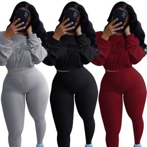 Damen-Markensportbekleidung Langarm-Hoodie-Outfits 2-teiliges Set Jogging-Sportanzug Sweatshirt-Strumpfhose Sportanzug Damen-Oberteile Hosenanzug KLW5379