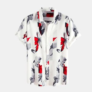 T-shirts T-shirts Män Floral Shirts Slim Fit T Shirt Bomull Linne Tryck Kortärmad Knapp Mens Mode Blouse Top Vetement Homme 2022