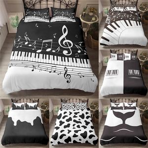 Homeky preto branco piano conjunto de cama de luxo capa de edredão arte conjunto de cama rainha king size conformador conjuntos home têxteis colchas 201021