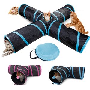 Dropshipping Pet Cat Tunnel Leksaker för kattkattunge 4 Hål Fällbar Crinkle Cat Spelar Tunnel Toy LJ201125