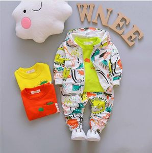 Crianças menino menina conjuntos de bebê desenhos animados casaco com capuz t-shirt calça 3 pcs terno primavera outono toddler treksuit outfit