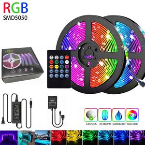 RGB LED-band Ljus SMD5050 Diod Flexibelt band 5M 10m LED-band Full uppsättning med musikstyrenhet 20 Keys REMOTE 12V Strömadapter