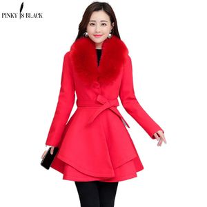 Pinkyisblack Autumn Winter Wool Coat Women Long Elegant Blend S Female Preppy Large Fur Outwear 201102