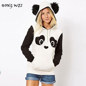 Damen Hoodies Sweatshirts Großhandel - Europa Hippie-Stil Kawaii süßes Panda-Cartoon-gedrucktes Sweatshirt mit Ohren Frauen Hoody Casual Outwe