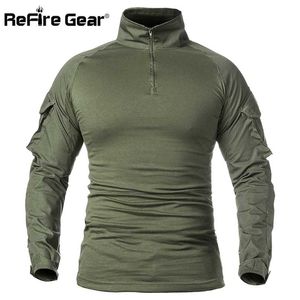 ReFire Gear Men Army Tactical T shirt SWAT Soldiers Military Combat T Shirt Long Sleeve Camouflage Shirts Paintball T Shirts XL