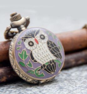 Chłopcy Dziewczęta Studentów Kwarcowy Klej Owl Kieszonkowy Zegarek Naszyjnik Vintage Biżuteria Koreański Sweter Łańcuch Europa i Stany Zjednoczone Wiszące zegarek