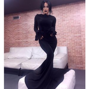 Schwarz Sexy Meerjungfrau Abendkleider Mit Langen Ärmeln Anpassen Plus Größe Arabisch Dubai Prom Kleid Frauen Party Kleid vestidos